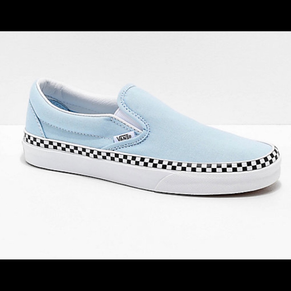 Vans Slip-On Check Foxing Blue & White Skate Shoes